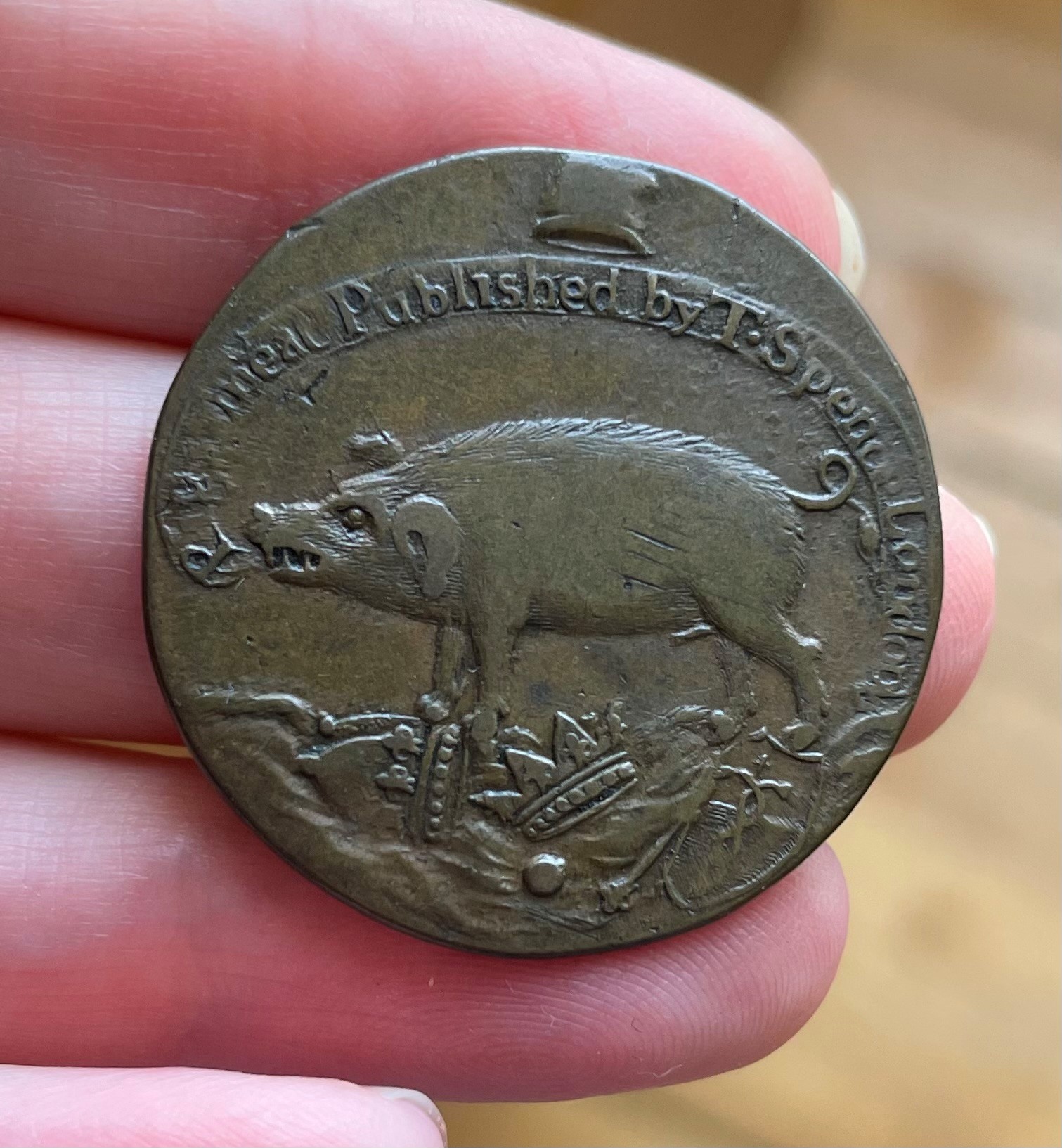 Token advertising Spence's newspaper Pig Meat c1793 by Ruth Ewan Token advertising Spence's newspaper Pig Meat c1793 by Ruth Ewan